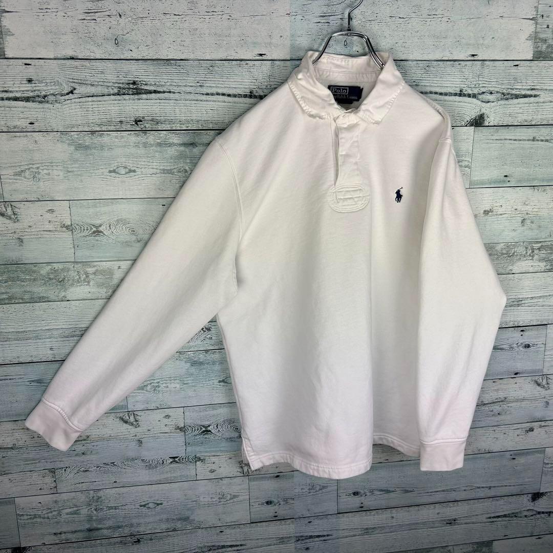 ラルフローレン 刺繍ロゴ ポロシャツ ラガーシャツ ホワイト L 4947