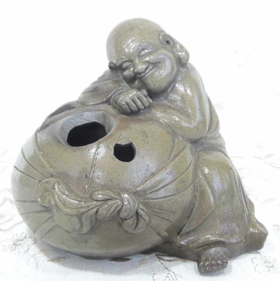 白備前 青備前 香炉 布袋 備前焼 置物 レア古備前・レア備前焼