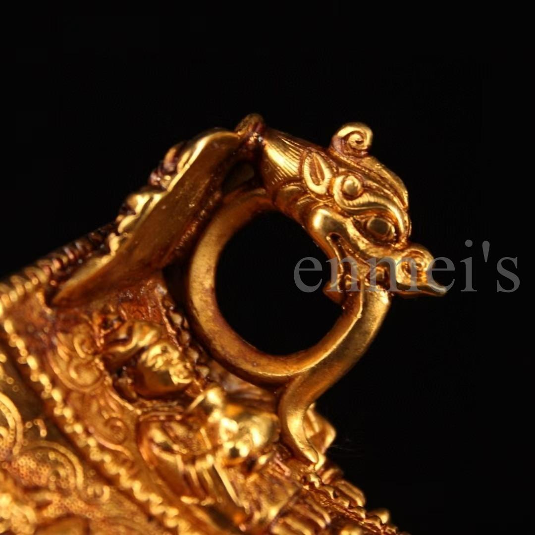 中国古美術・純銅製・鎏金八仙杯・酒器・酒具・人物彫刻入り・高浮彫・置物・茶道具