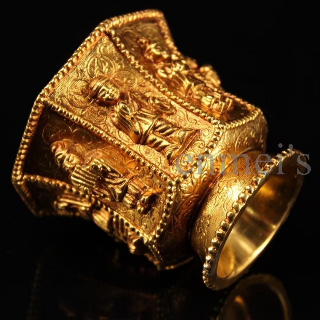 中国古美術・純銅製・鎏金八仙杯・酒器・酒具・人物彫刻入り・高浮彫・置物・茶道具