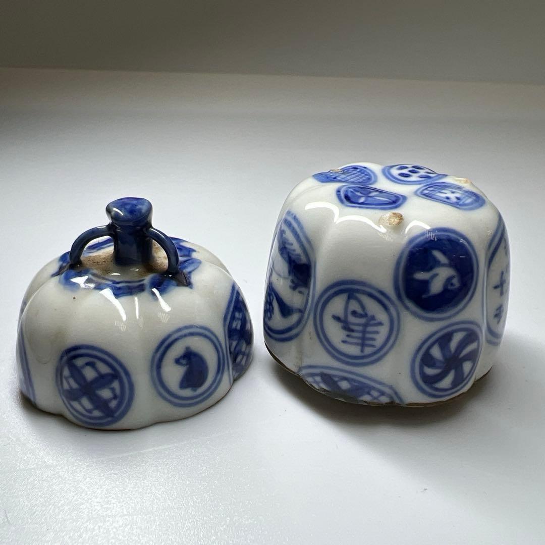 中国古玩　五良大甫呉祥瑞造　丸紋香合　木箱付　高さ約6㎝　東Y8-0109☆2F