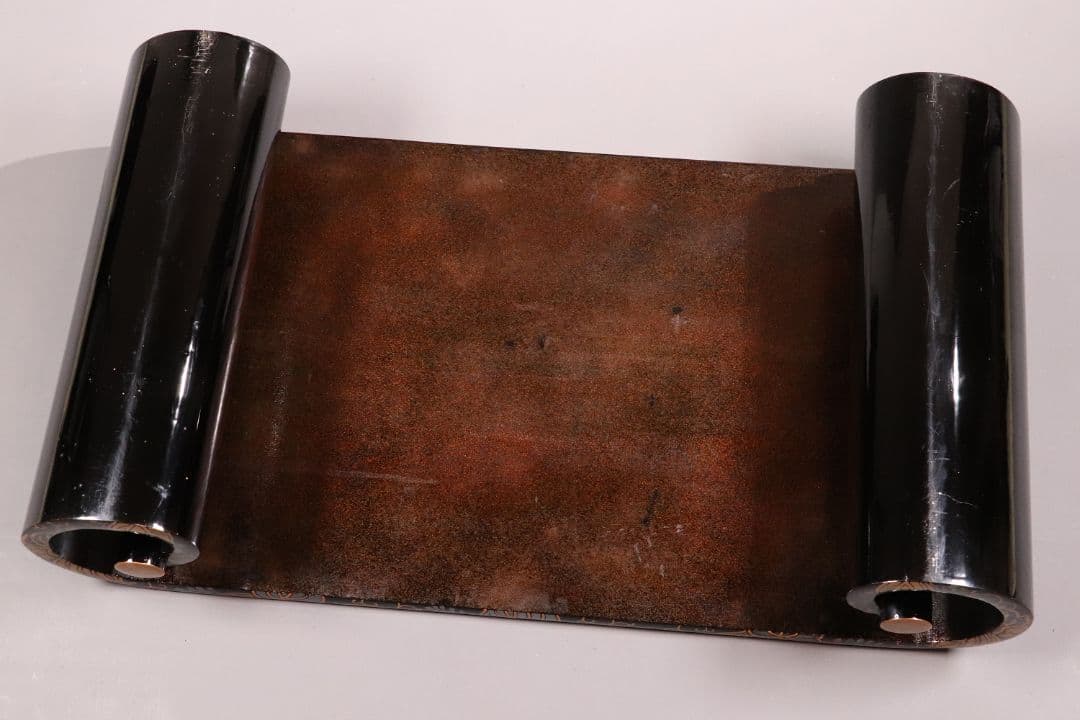 時代 桐蒔絵 黒塗 巻き足 平卓 花台 天然木 木箱入り 唐草【MA371】