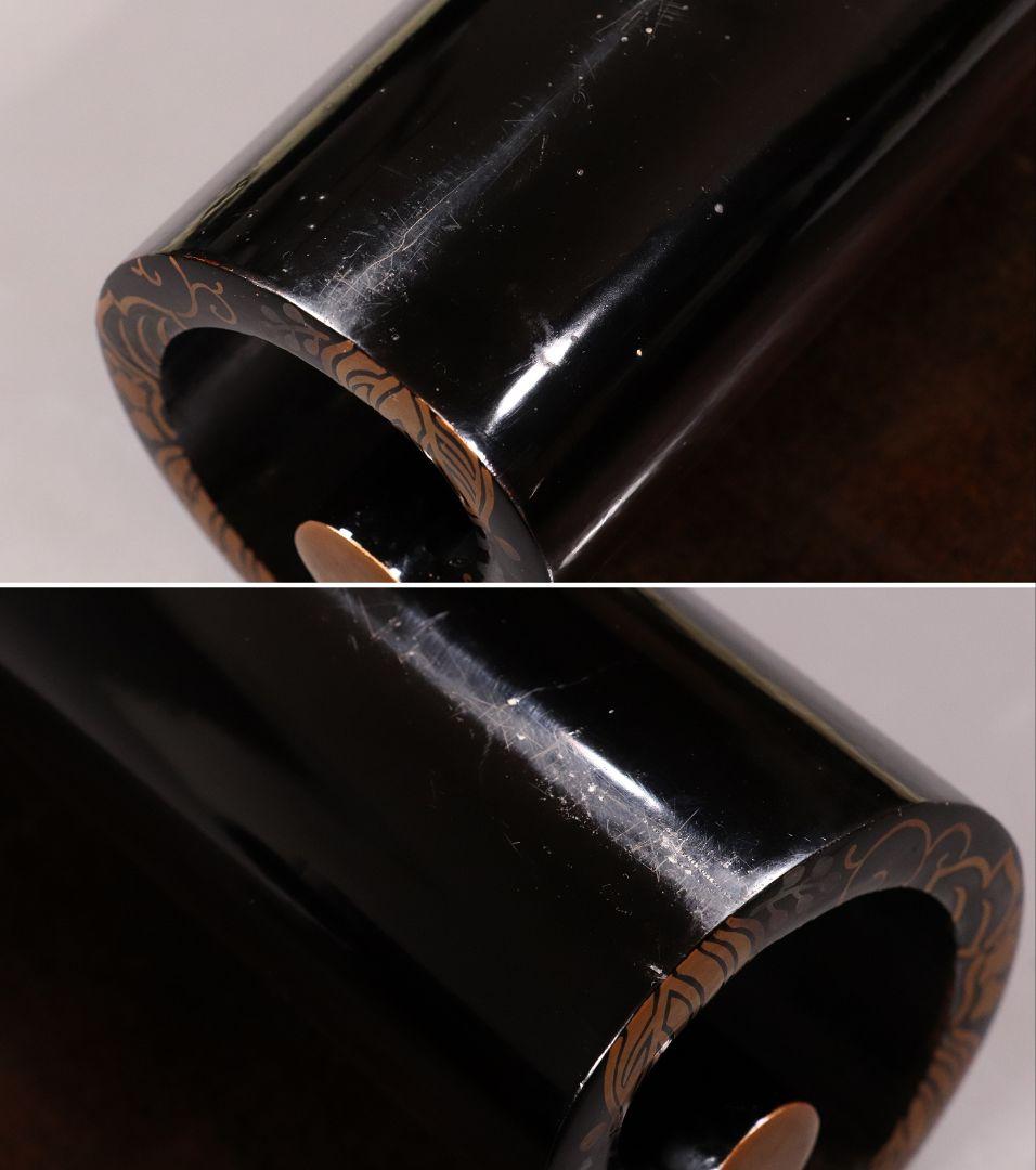 時代 桐蒔絵 黒塗 巻き足 平卓 花台 天然木 木箱入り 唐草【MA371】