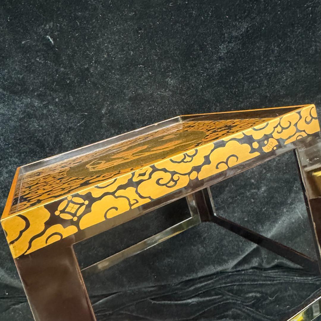 江戸中・後期 重金蒔絵 雲文霊芝様 献菓台 共箱 天然木 漆芸 　縁起