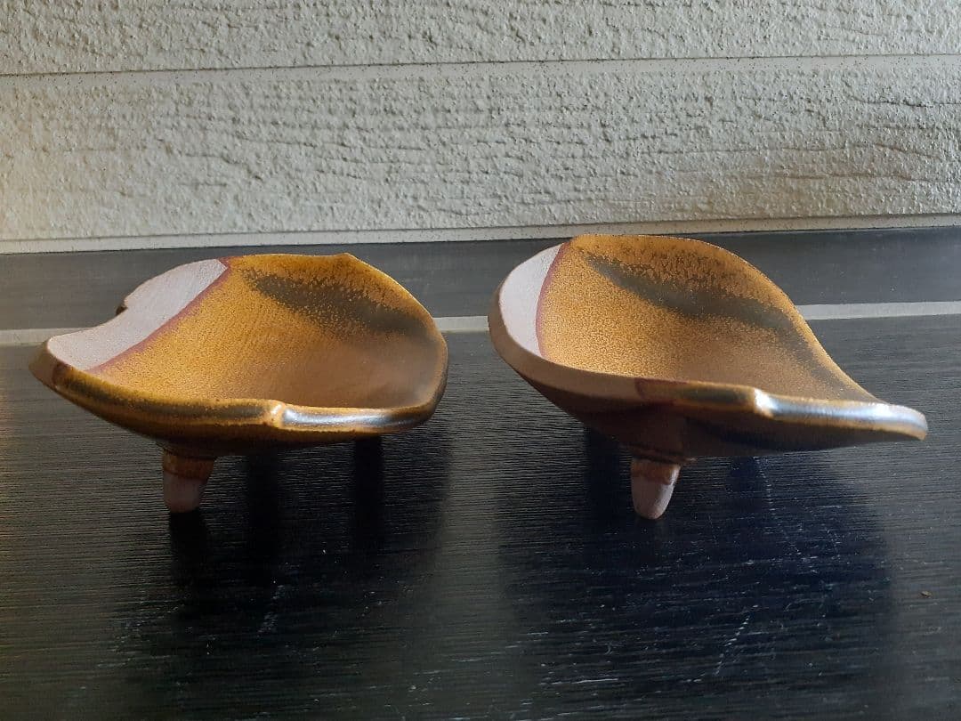 客家窯 清水 知秀作 陶器の楕円形皿 2点セット