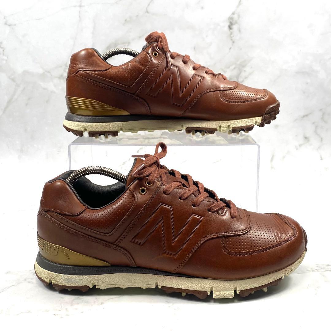 【美品】New Balance ゴルフシューズ ブラウン 天然皮革 24.5