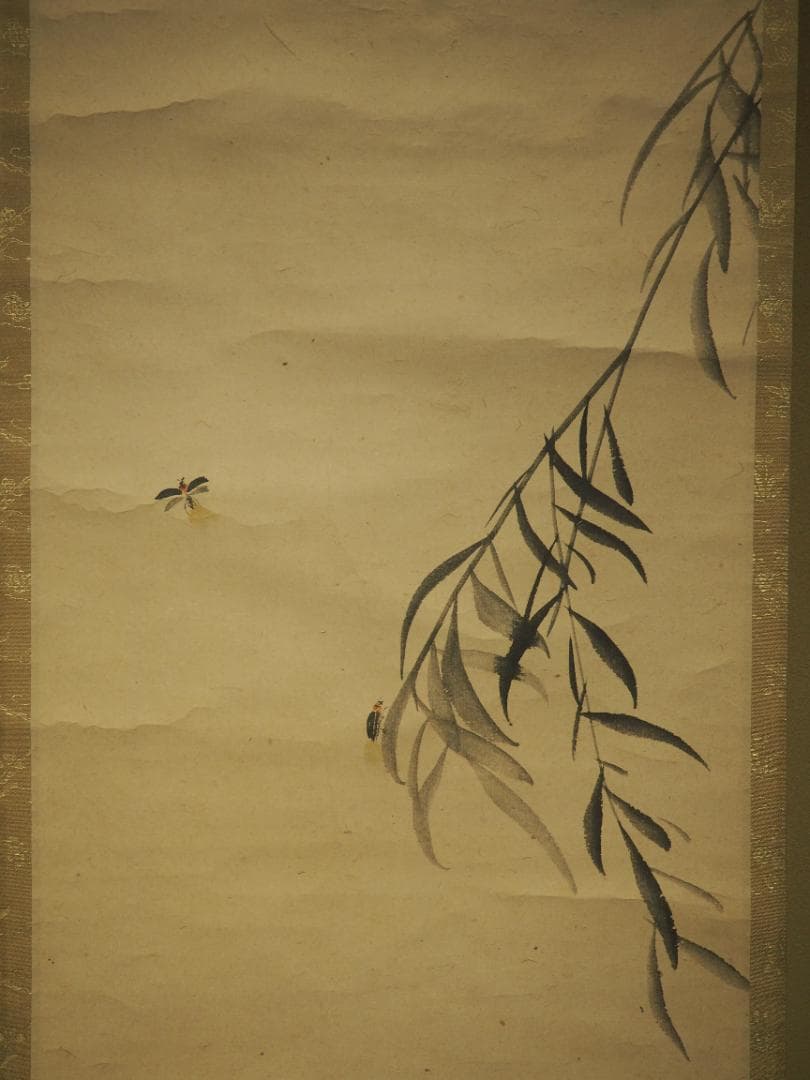 岸連山自筆『柳に蛍図』掛軸   江戸後期