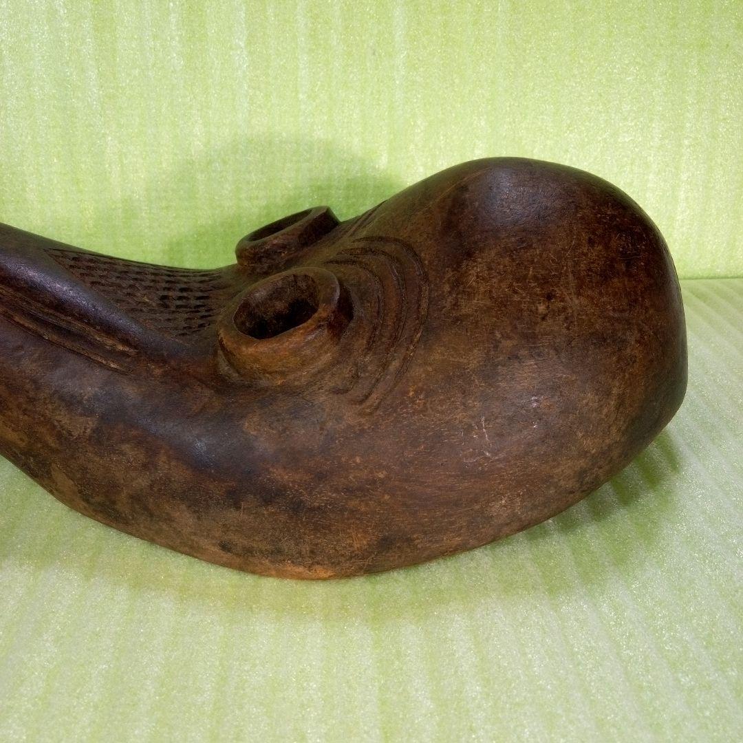 木製　木彫り　鳥人間のようなマスク　お面　レトロ　アンティーク　オブジェ