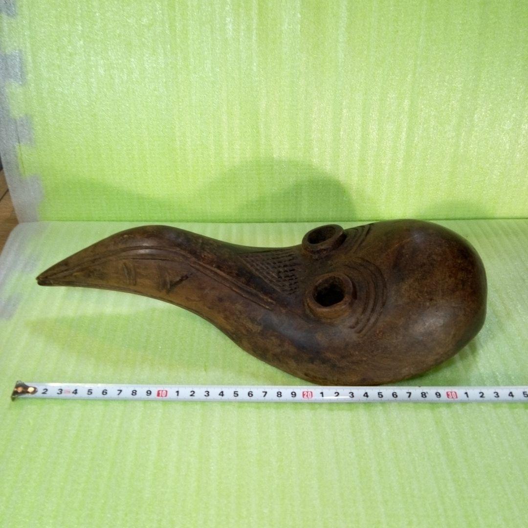 木製　木彫り　鳥人間のようなマスク　お面　レトロ　アンティーク　オブジェ