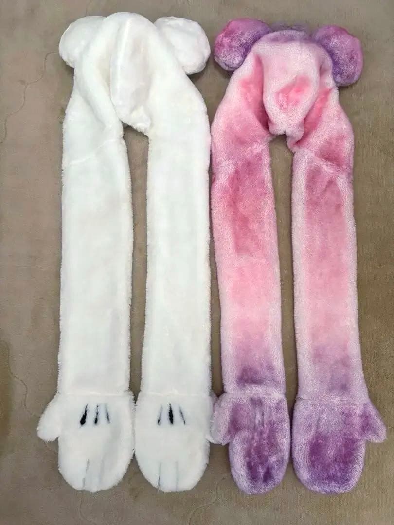 ディズニー マフラーキャップ リボン 白 ピンク 紫 ミニー 2個セット