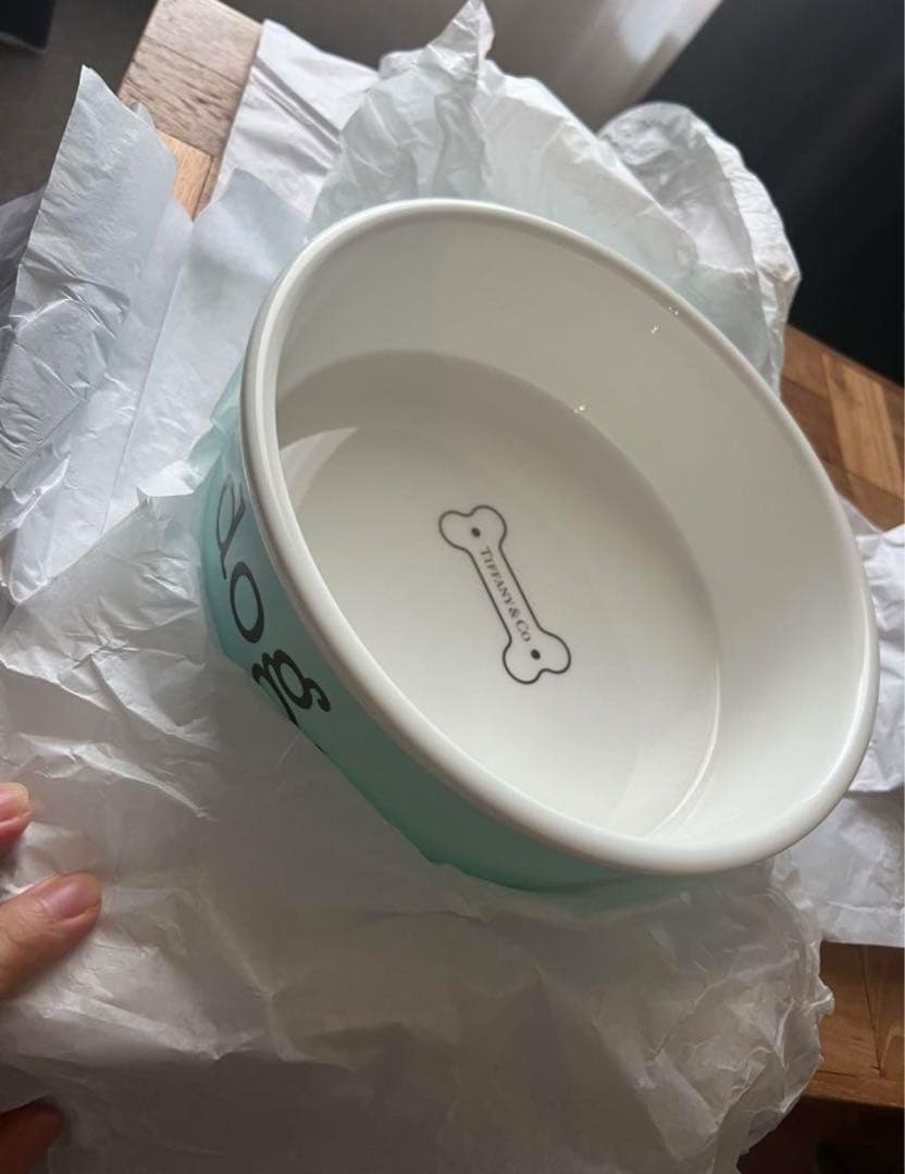 ティファニー ドッグ ボウル ボーンチャイナ フードボウル 餌入れ ラージ美品