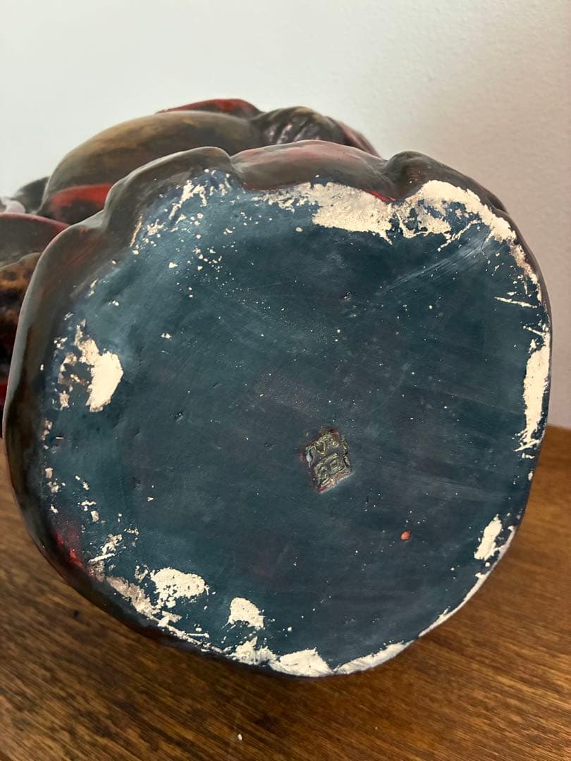 骨董 時代 布袋様 40㎝ 在銘 陶器 色彩 龍 置物 縁起物 招福 昭和