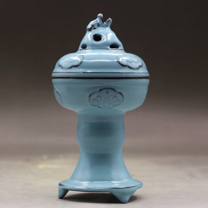 中国 汝窯 青磁 香炉 陶器 陶芸 香道具 仏具 官窯 青釉  猊香薫磁炉