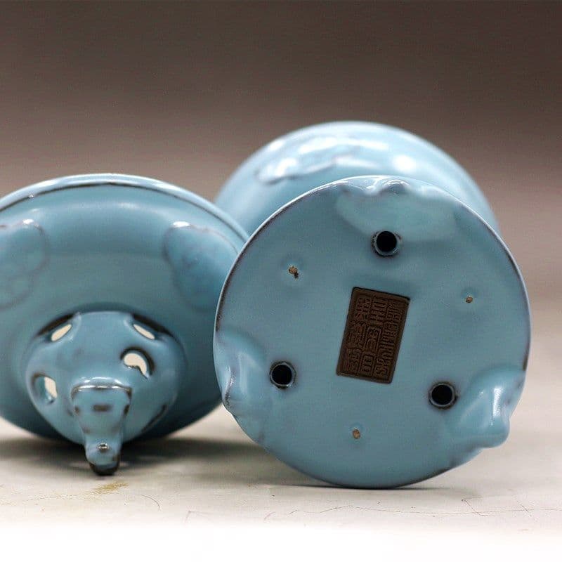 中国 汝窯 青磁 香炉 陶器 陶芸 香道具 仏具 官窯 青釉  猊香薫磁炉