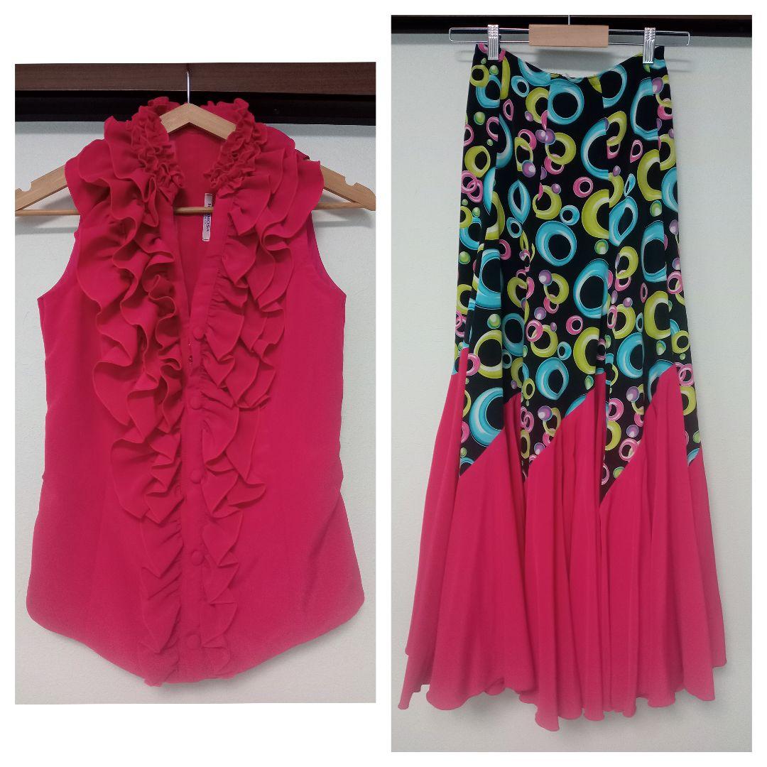 イベリア　フラメンコ衣装　ブラウス&ファルダセット　スカート　ドレス　ピンク