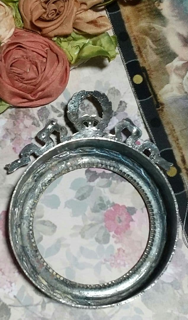 ❀フランスアンティーク　美しい リボントップ ミニ フォトフレーム♪布・カード付