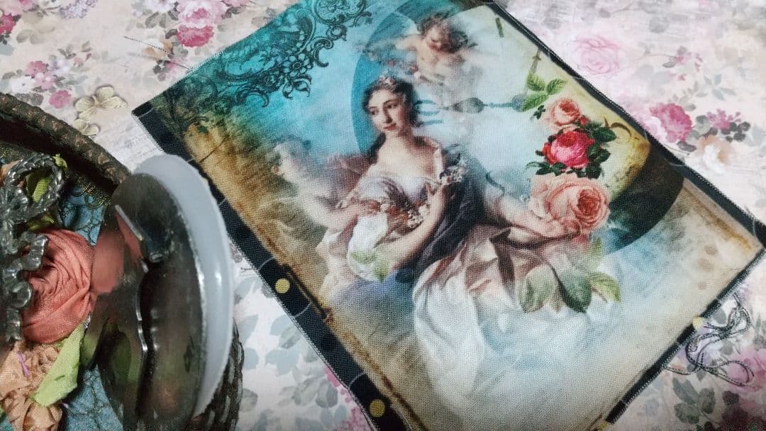 ❀フランスアンティーク　美しい リボントップ ミニ フォトフレーム♪布・カード付