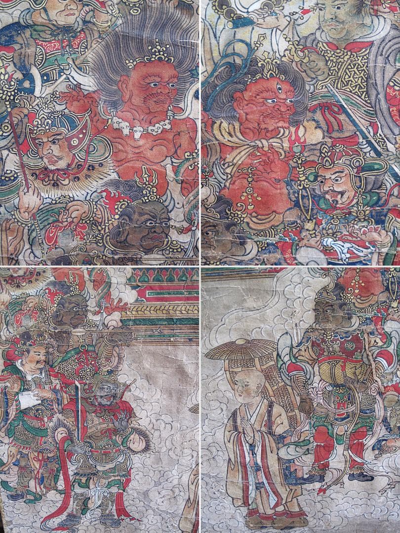 古仏画!! 江戸期『釈迦十六善神図』紙本肉筆 細密画!!