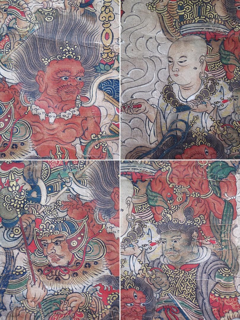 古仏画!! 江戸期『釈迦十六善神図』紙本肉筆 細密画!!