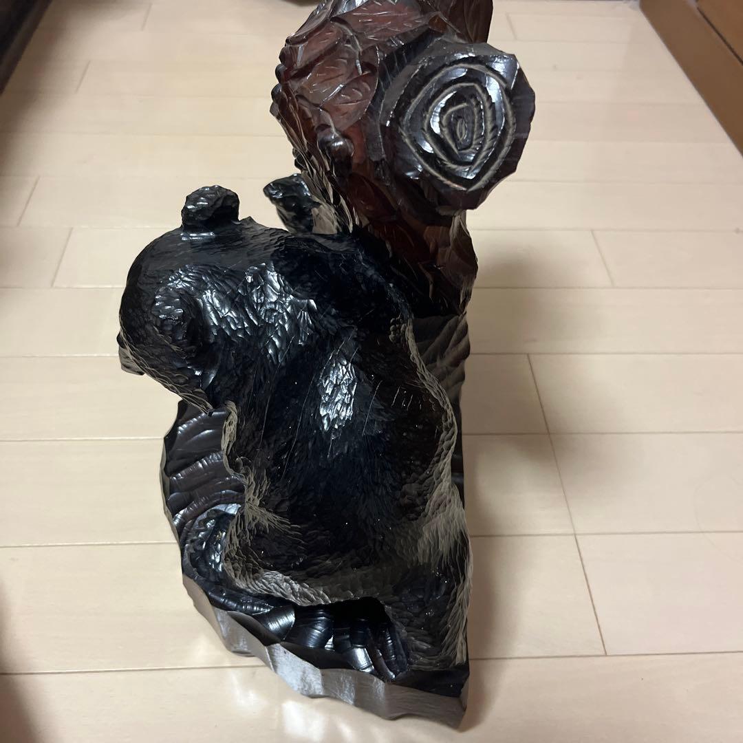 北海道民芸 熊の木彫り 葡萄 一点物 置き物 親子熊 インテリア 贈答品 寄贈品