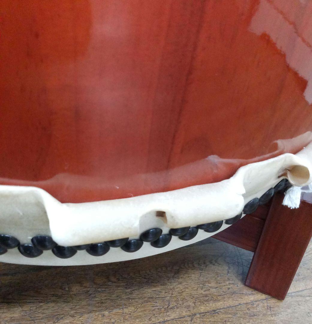 長胴太鼓　宮太鼓　和太鼓　巻き耳　1.5尺　台座　バチ付き　祭り　盆踊り