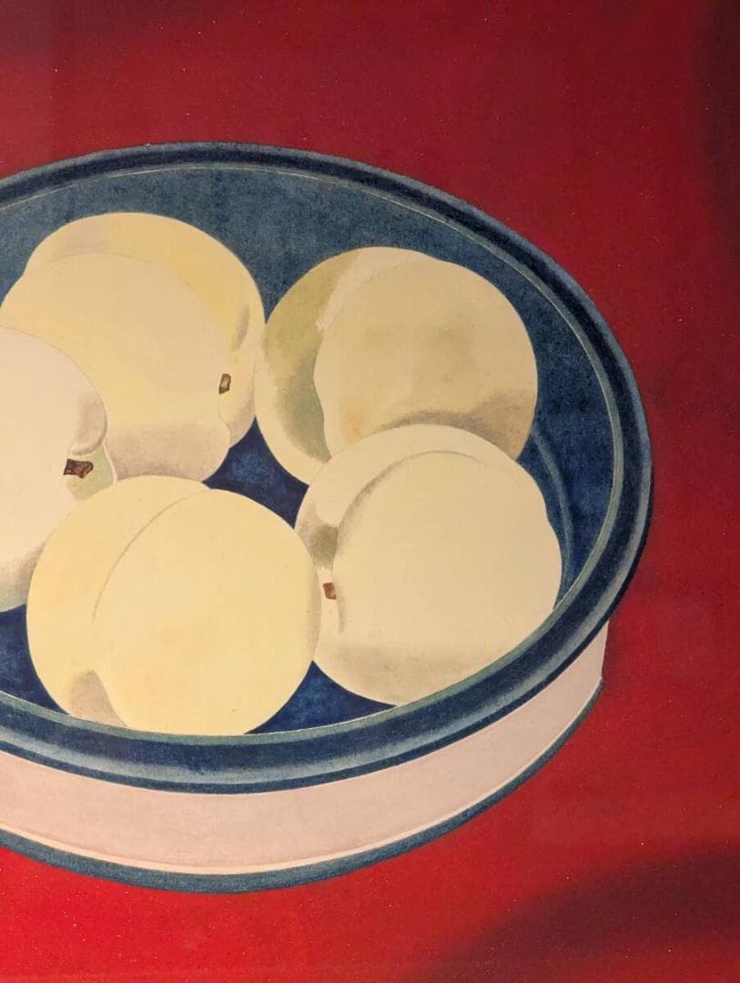 【真作】絵画　森緑翠　日本画10号　桃果　果実静物画　箱・黄袋入　Z17