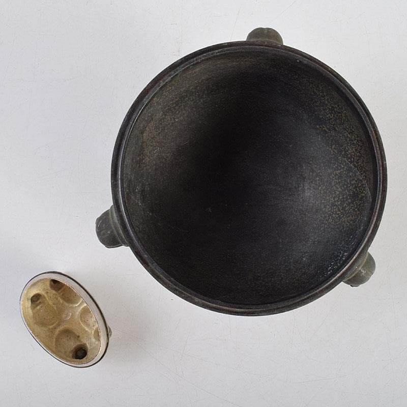 中国　古銅　象摘三つ足香炉　T90刻印　象香炉　二点まとめて　U　R9396