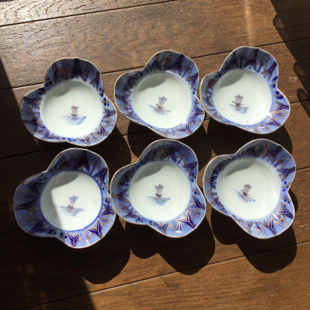 昭和初期　大正末期　骨董　手書き　食器　小皿　６枚