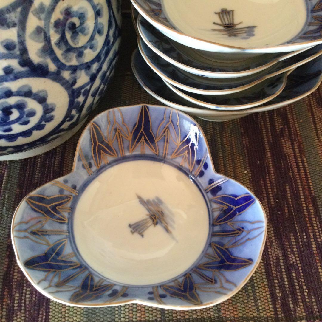 昭和初期　大正末期　骨董　手書き　食器　小皿　６枚