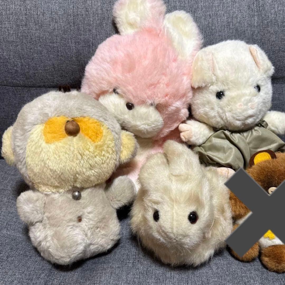 昭和レトロ　ぬいぐるみ4点　うさぎさん2匹/ぶたさん/おさるさん