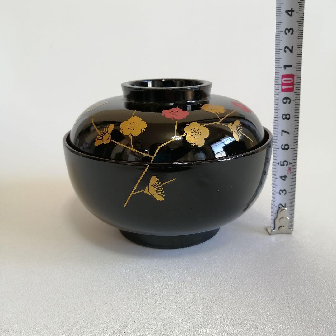 会津塗 木製漆器 蓋つき お好み椀×5個 梅蒔絵 汁椀 雑煮椀