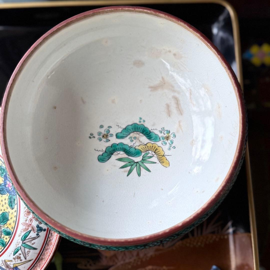 T様へ感謝お嫁入り‼️九谷焼KUTANI あじさい❌鶴❌松　蓋もの食籠作り置き