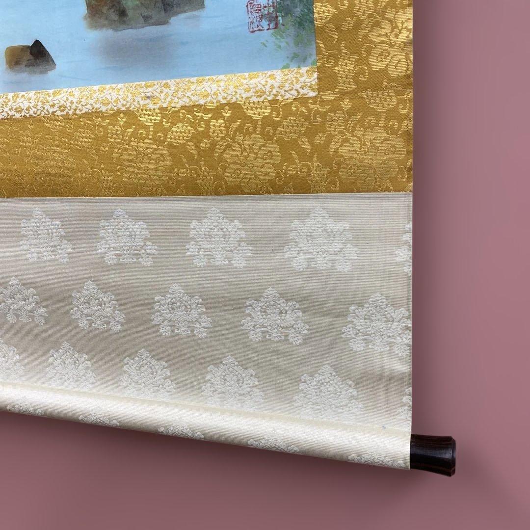 美品 掛け軸 中曽根晁二/晁子作「嵐山遊舟」屋形船 共箱 納涼 夏掛け 京都