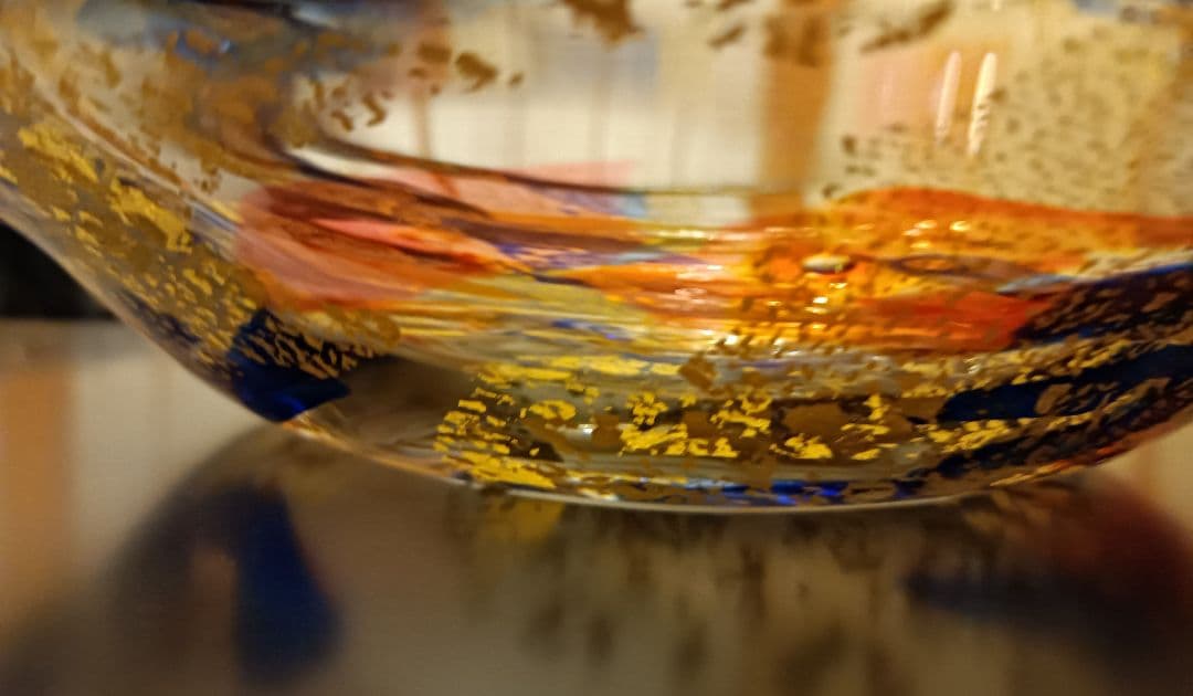 資産に☆各務満　「久りすたる菓子皿」　大皿　金箔　作家物　カガミクリスタル