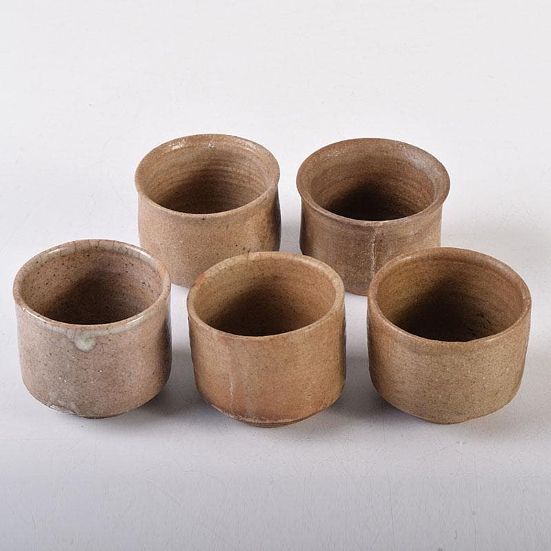 唐津焼　古唐津　絵唐津　酒盃　ぐい呑み　在銘　５客まとめて　V　R8013