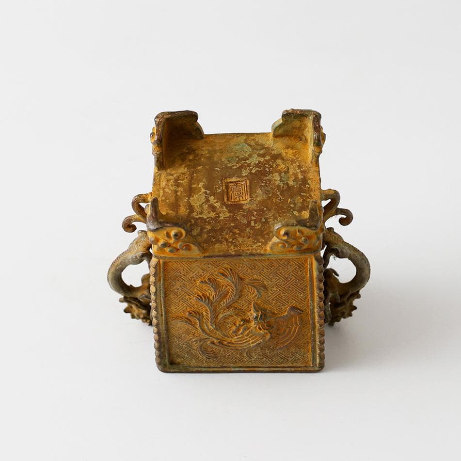 金工師 香保 造 鋳銅香炉 銅器獅子火屋龍耳 鳳凰 龍文