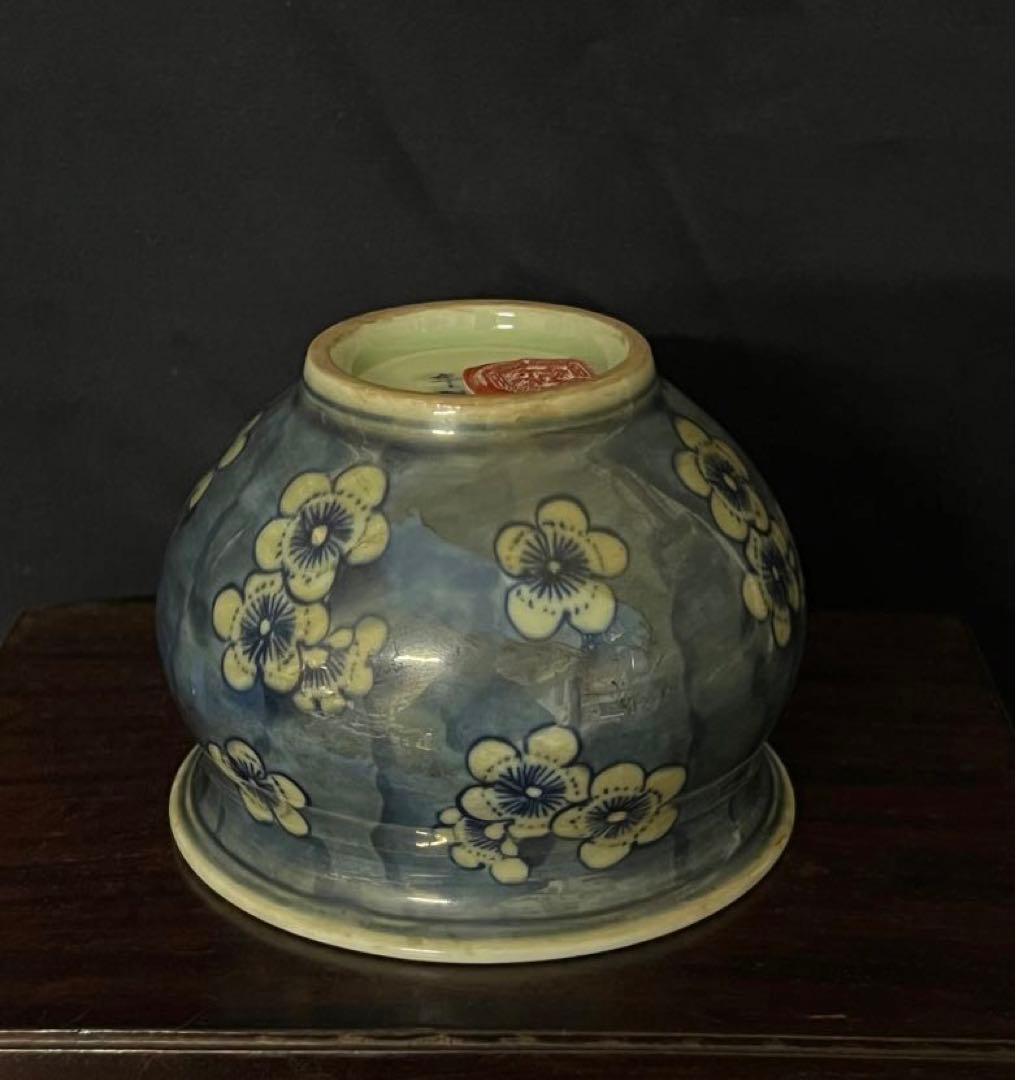 中国古美術•文房具•清時代染付水盂•在銘　：XG44-4