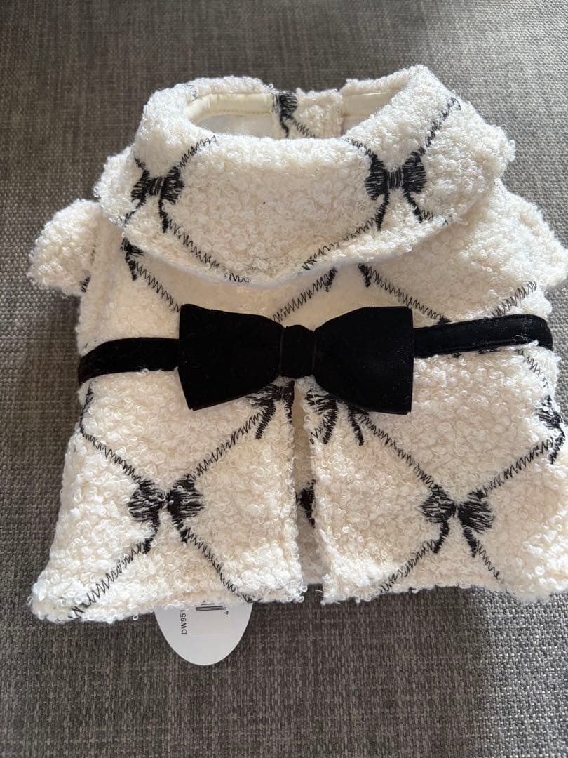 Lulu doll チェックリボン柄ボア犬服 ホワイト
