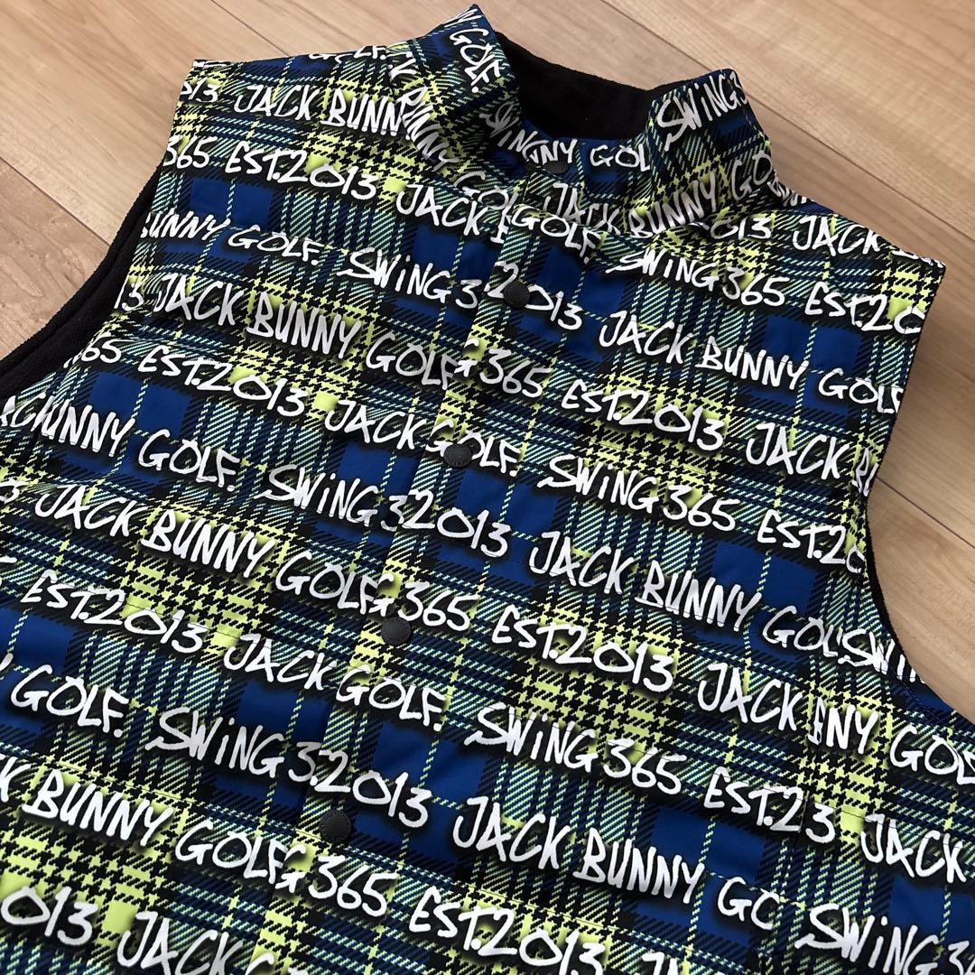 新品　ジャックバニー　メンズ　リバーシブル中綿ベスト　ブラックグリーン　L