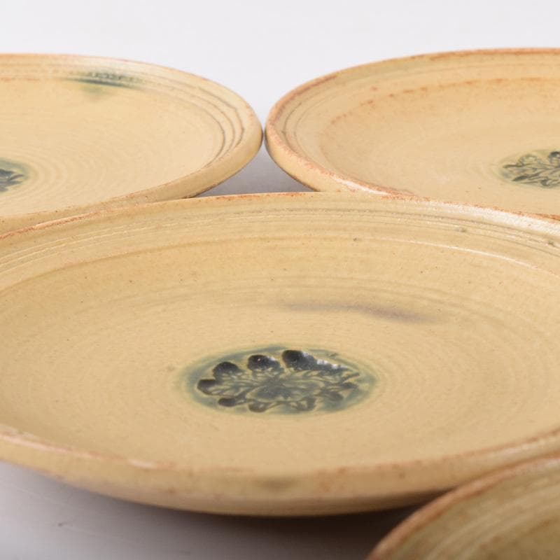 和食器　黄瀬戸　加藤春二作　桐文　銘々皿　六客　共箱　C　7435