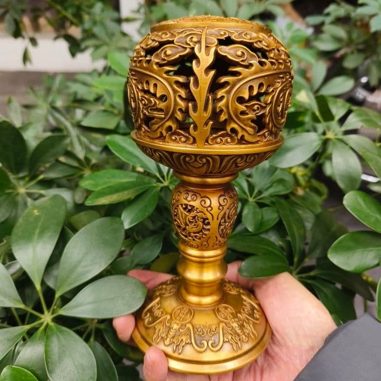 銅製 透かし彫り双鳳香炉 灯籠薫香炉 香道具 装飾品 工芸品 置物