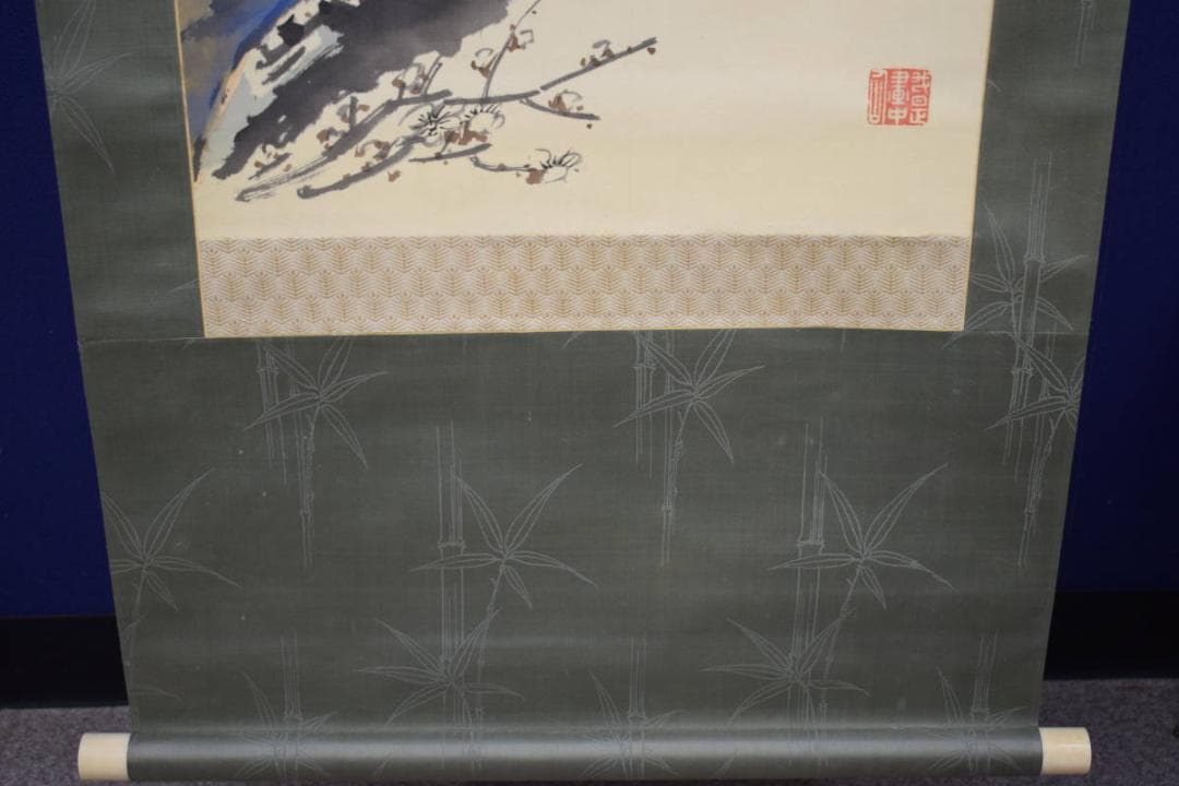 真作/姫島竹外/梅画賛/絹表装/布袋屋掛軸HI-456