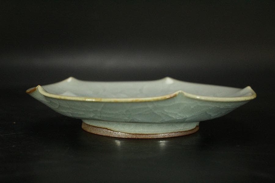 青磁 銘々皿 5枚セット 亀甲貫 在銘 作家物 共箱 未使用 742