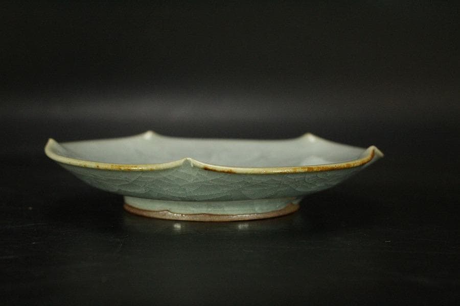 青磁 銘々皿 5枚セット 亀甲貫 在銘 作家物 共箱 未使用 742