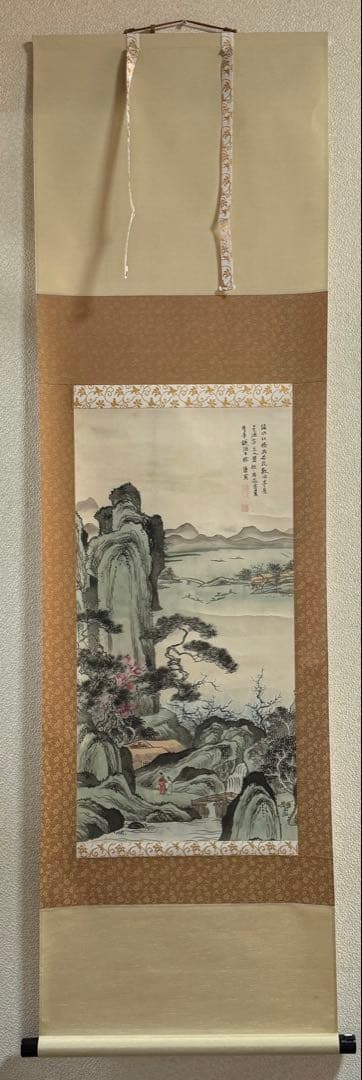 中国　絹本肉筆　着色山水　送料込み250417