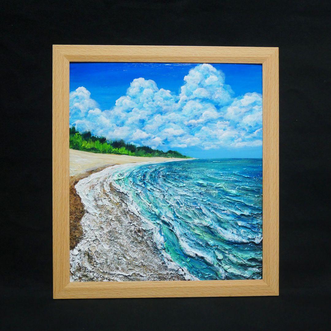 油絵 油彩 油彩画 絵 絵画【真夏の海と砂浜】