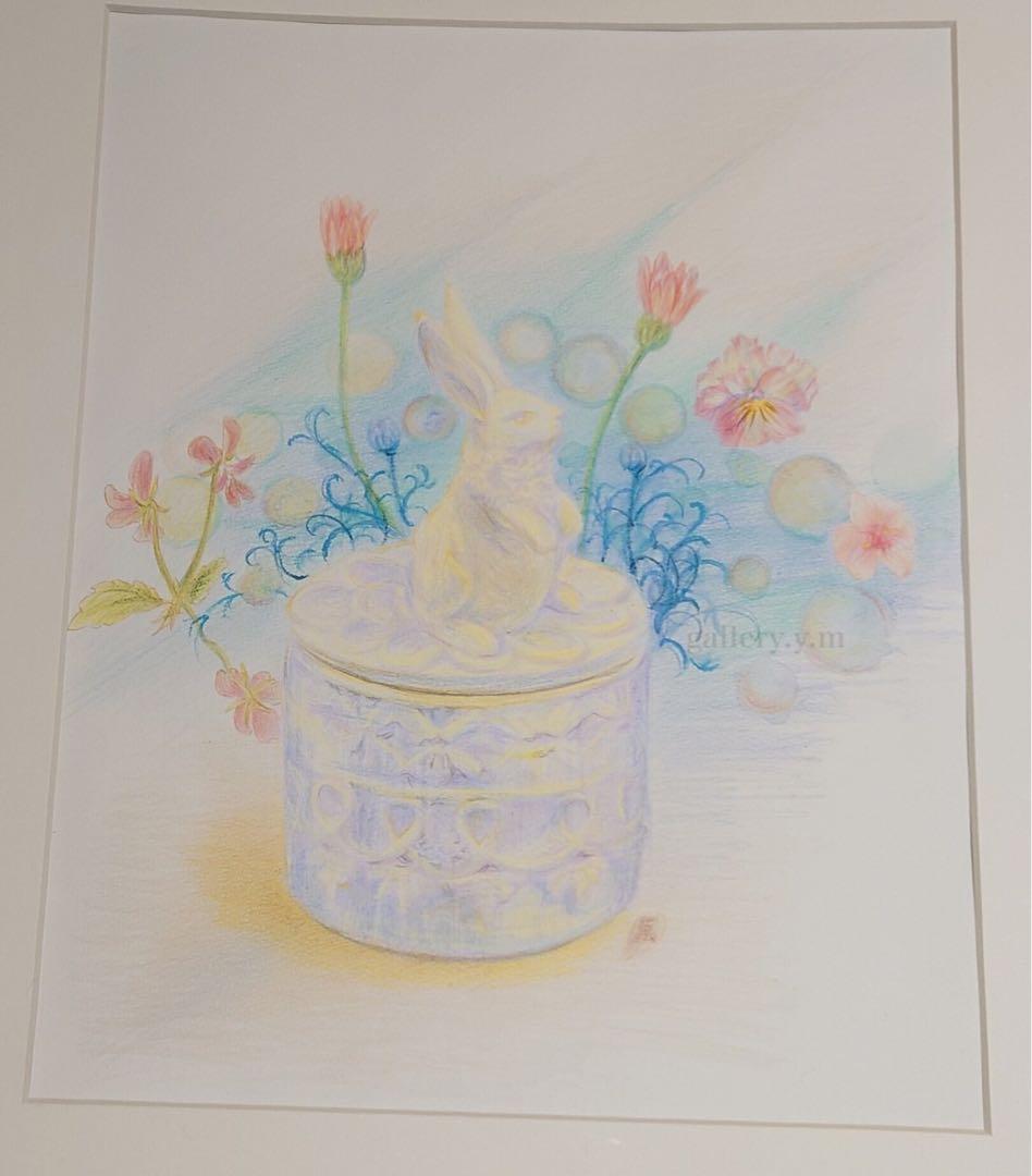 『春を待つうさぎ』　水彩色鉛筆画