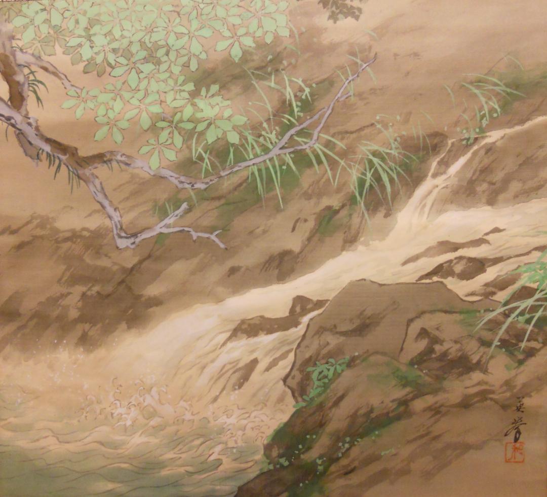 掛け軸 英挙 渓流 絹本 希少 軸装 茶道具 掛軸 美品 です。