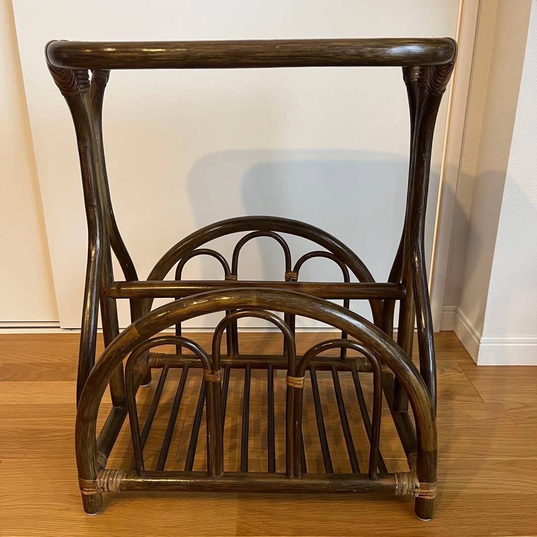 ラタン サイドテーブル マガジンラック 籐家具 レトロ アンティーク調