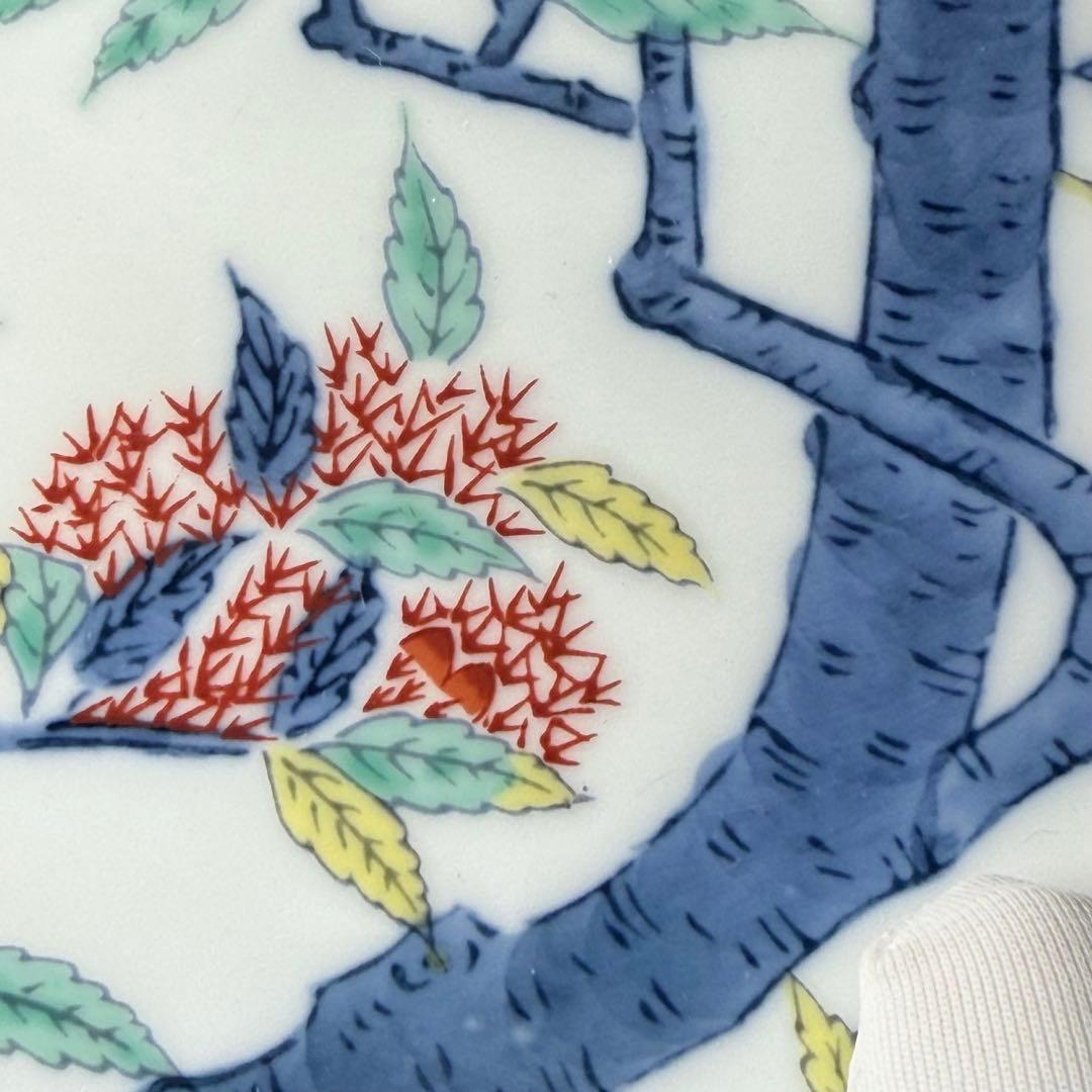 有田焼　鍋島様式　彩雲作　色鍋島栗文様高台皿　五枚揃い　共箱　直径17.5cm